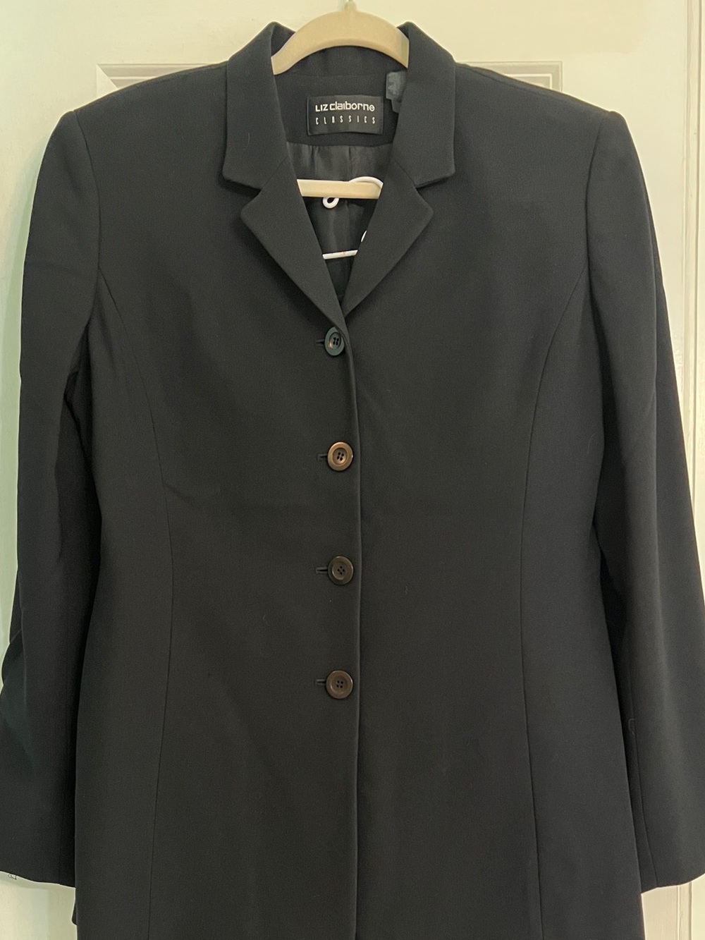 VTG 90s Liz Claiborne Classics Black Crepe Pants Suit Set 14